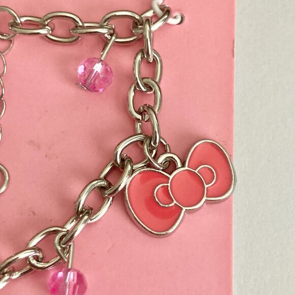 Sanrio Hello Kitty Cat Charm Bracelet Cute Enamel 7-8" Heart Bow Pink White NWT - Picture 6 of 8